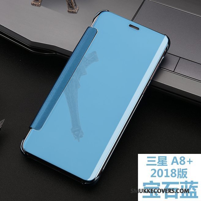 Etui Samsung Galaxy A8+ Beskyttelse Spejl Lyserød, Cover Samsung Galaxy A8+ Læder Anti-fald Telefon