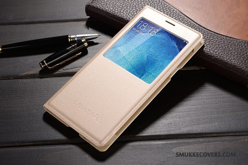 Etui Samsung Galaxy A8 Læder Anti-fald Telefon, Cover Samsung Galaxy A8 Folio Guld