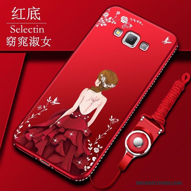 Etui Samsung Galaxy A8 Silikone Nubuck Anti-fald, Cover Samsung Galaxy A8 Strass Rød Hængende Ornamenter