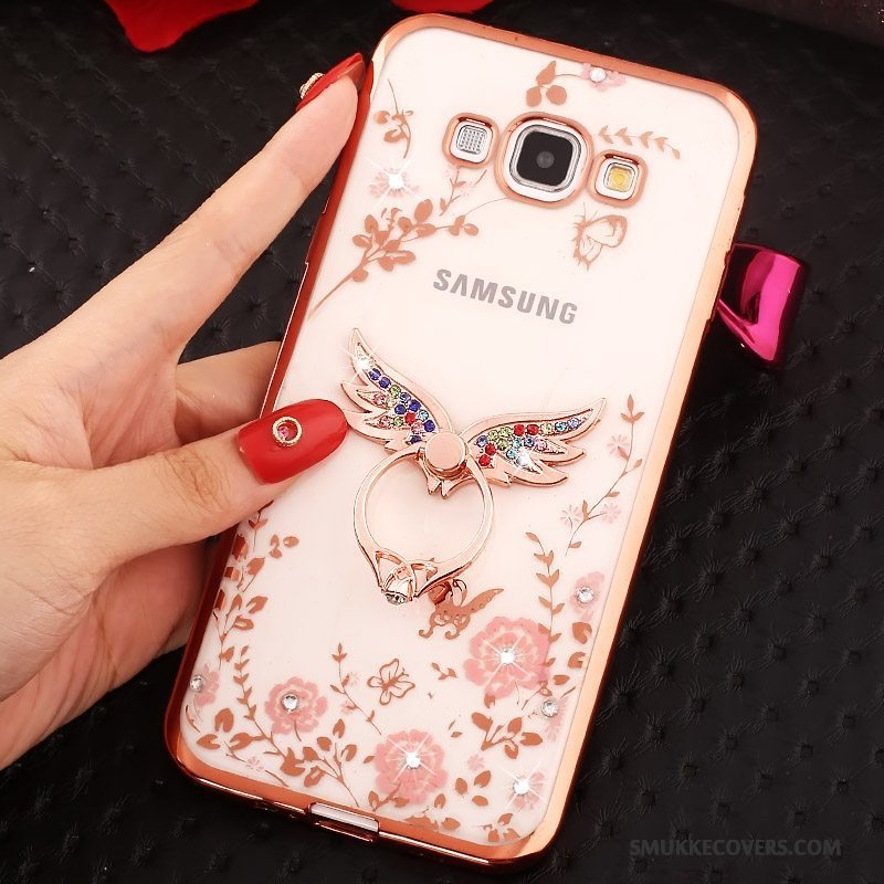 Etui Samsung Galaxy A8 Strass Guld Lyserød, Cover Samsung Galaxy A8 Ring Telefon