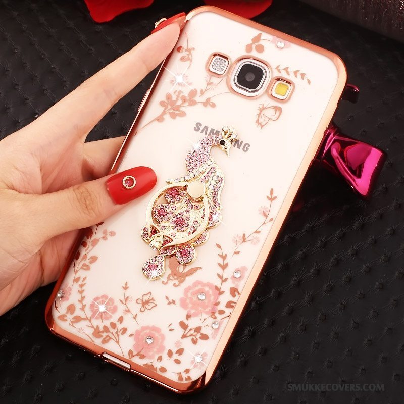 Etui Samsung Galaxy A8 Strass Guld Lyserød, Cover Samsung Galaxy A8 Ring Telefon