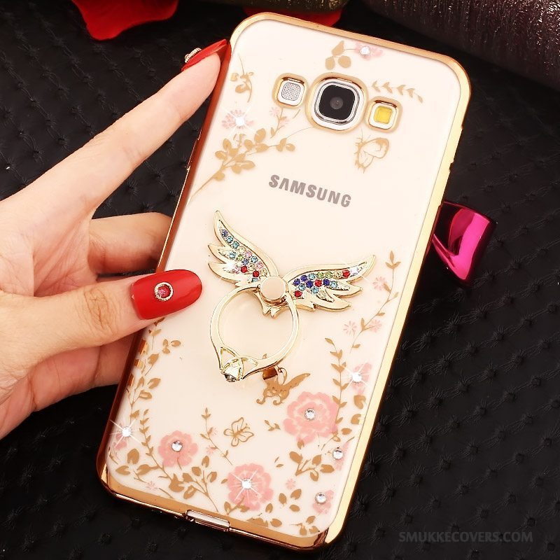 Etui Samsung Galaxy A8 Strass Guld Lyserød, Cover Samsung Galaxy A8 Ring Telefon