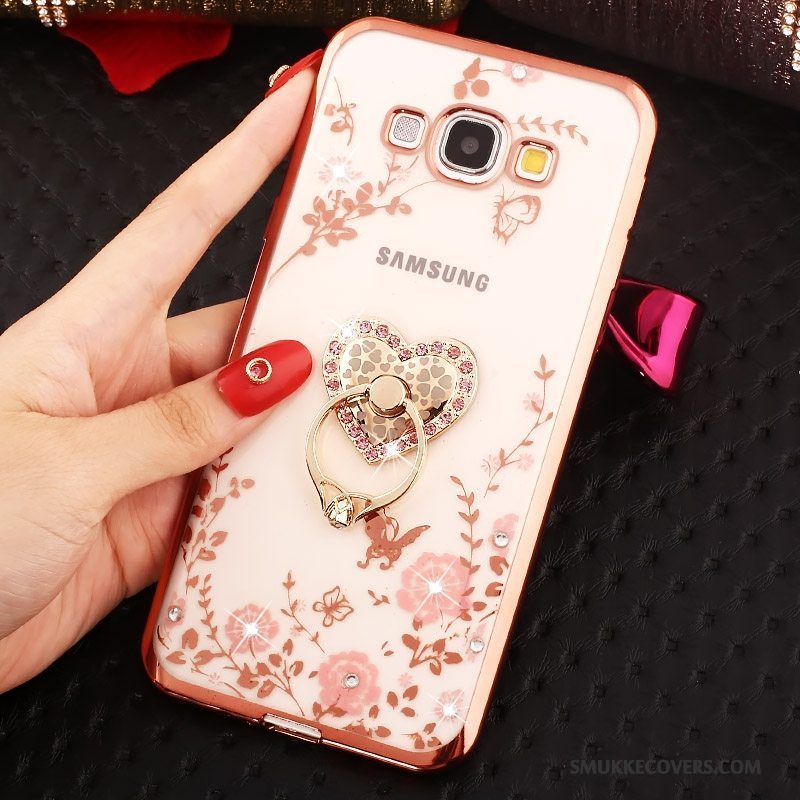 Etui Samsung Galaxy A8 Strass Guld Lyserød, Cover Samsung Galaxy A8 Ring Telefon