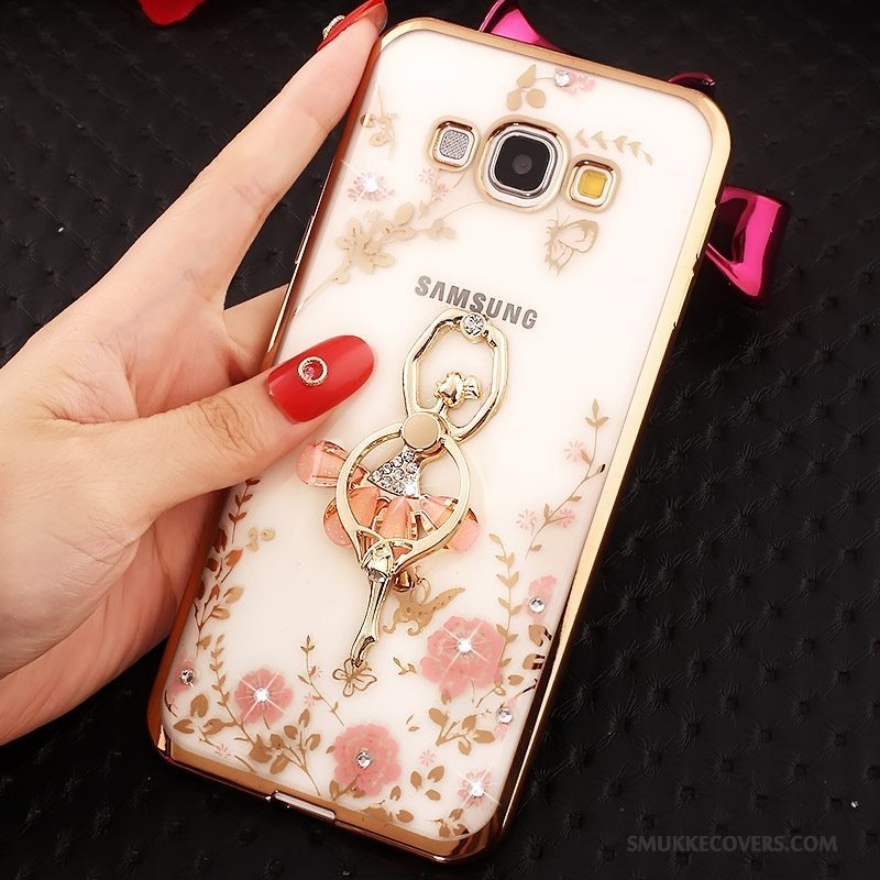 Etui Samsung Galaxy A8 Strass Guld Lyserød, Cover Samsung Galaxy A8 Ring Telefon