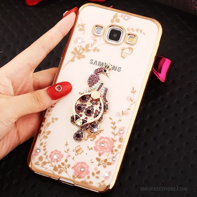 Etui Samsung Galaxy A8 Strass Guld Lyserød, Cover Samsung Galaxy A8 Ring Telefon