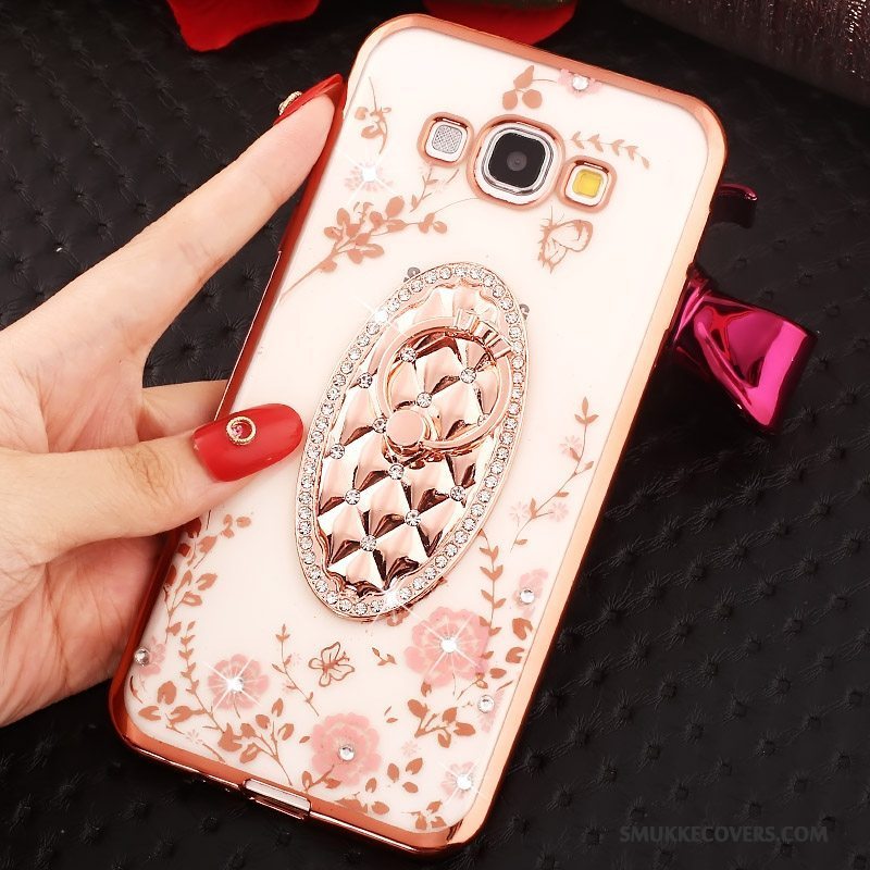 Etui Samsung Galaxy A8 Strass Guld Lyserød, Cover Samsung Galaxy A8 Ring Telefon