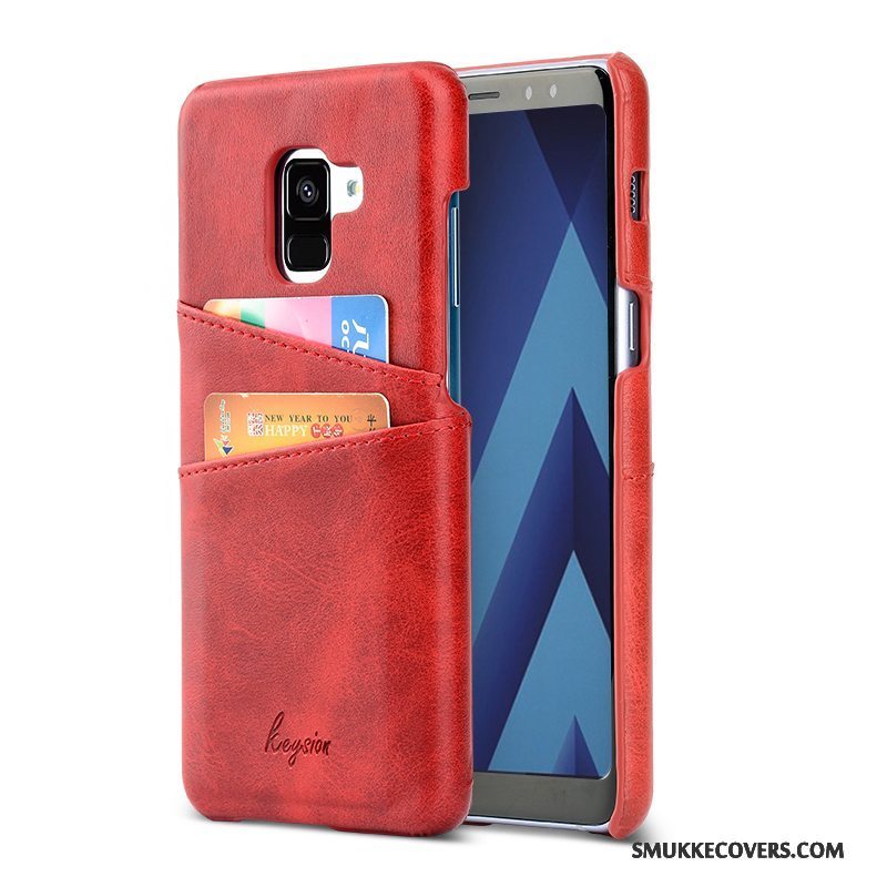 Etui Samsung Galaxy A8+ Tegnebog Business Orange, Cover Samsung Galaxy A8+ Læder Kort Telefon