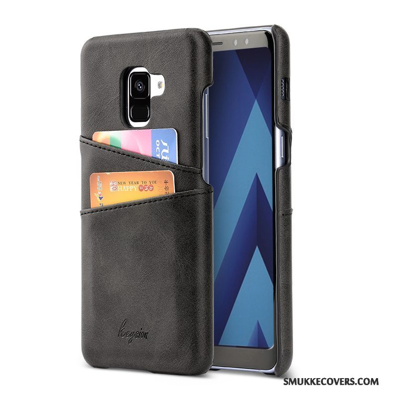 Etui Samsung Galaxy A8+ Tegnebog Business Orange, Cover Samsung Galaxy A8+ Læder Kort Telefon