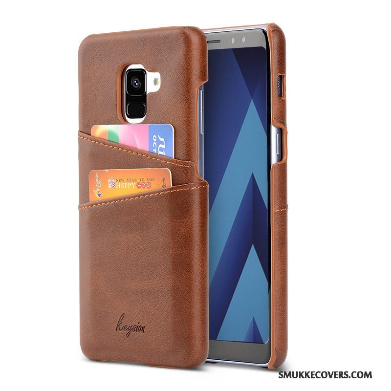 Etui Samsung Galaxy A8+ Tegnebog Business Orange, Cover Samsung Galaxy A8+ Læder Kort Telefon