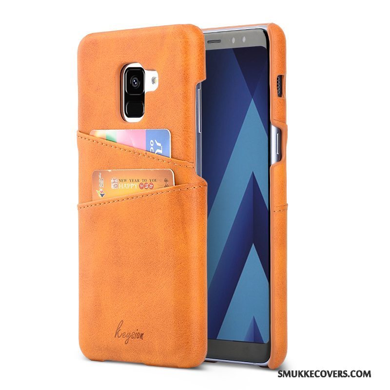 Etui Samsung Galaxy A8+ Tegnebog Business Orange, Cover Samsung Galaxy A8+ Læder Kort Telefon