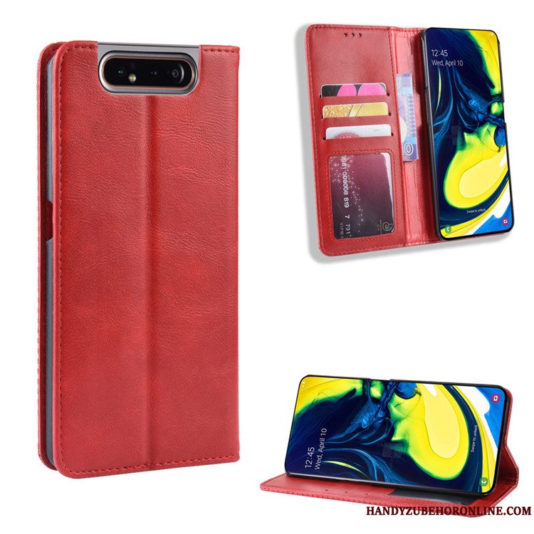 Etui Samsung Galaxy A80 Læder Magnetisk Spænde Rød, Cover Samsung Galaxy A80 Tegnebog