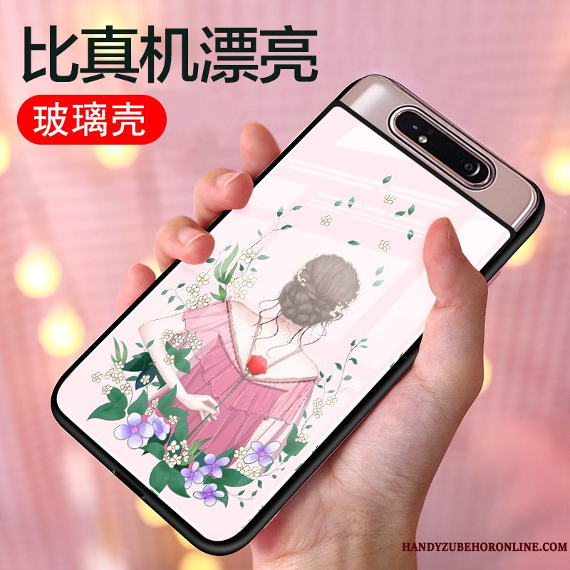 Etui Samsung Galaxy A80 Tasker Glas Lyserød, Cover Samsung Galaxy A80 Cartoon Anti-fald Telefon