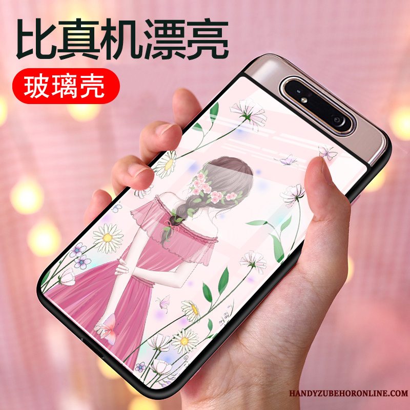 Etui Samsung Galaxy A80 Tasker Glas Lyserød, Cover Samsung Galaxy A80 Cartoon Anti-fald Telefon