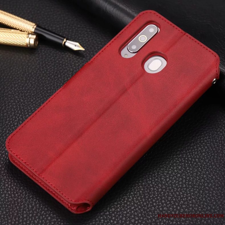 Etui Samsung Galaxy A8s Læder Skærmbeskyttelse Telefon, Cover Samsung Galaxy A8s Blød Hængende Ornamenter Rød