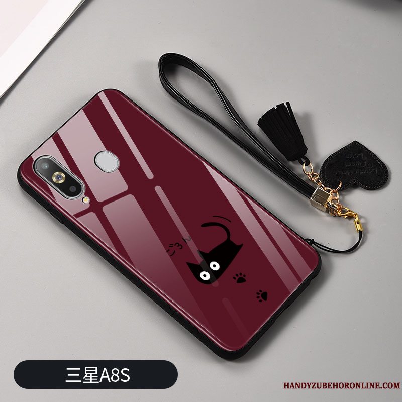 Etui Samsung Galaxy A8s Tasker Rød Spejl, Cover Samsung Galaxy A8s Cartoon Net Red Kat