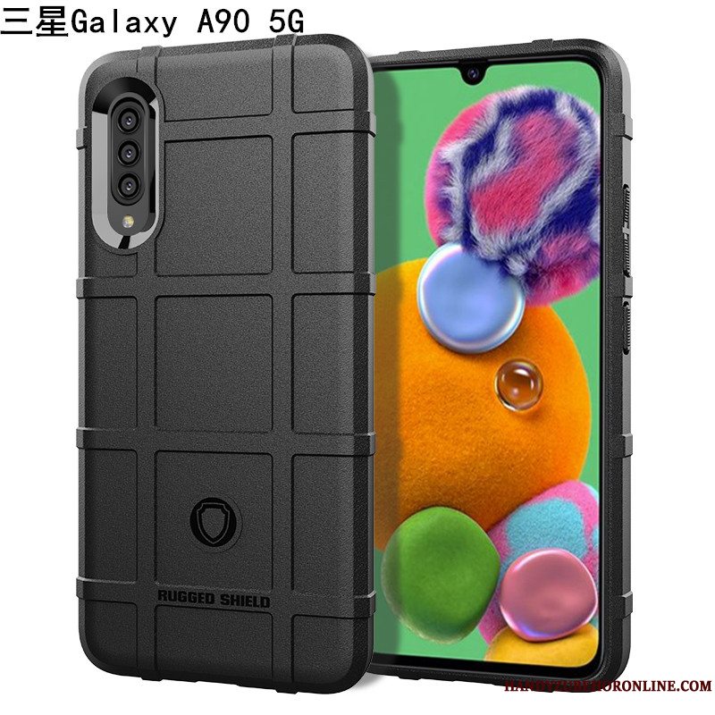 Etui Samsung Galaxy A90 5g Blød Sort Magnetisk, Cover Samsung Galaxy A90 5g Support Gasbag Mønster