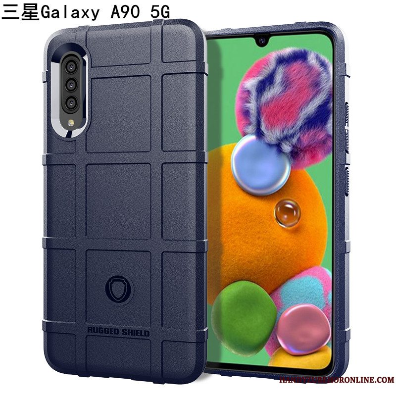 Etui Samsung Galaxy A90 5g Blød Sort Magnetisk, Cover Samsung Galaxy A90 5g Support Gasbag Mønster