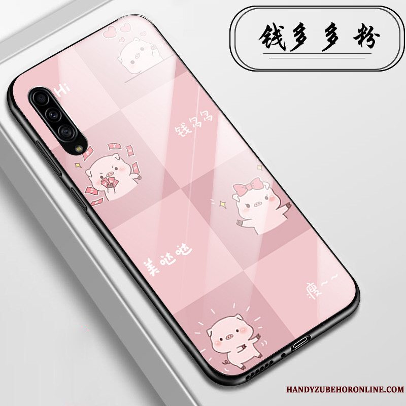 Etui Samsung Galaxy A90 5g Cartoon Glas Telefon, Cover Samsung Galaxy A90 5g Beskyttelse Lyserød Krokodille