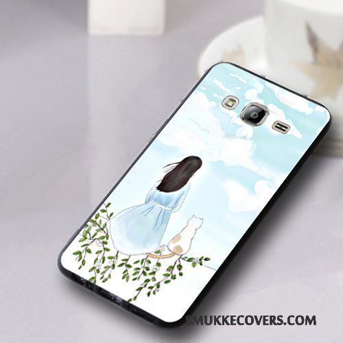 Etui Samsung Galaxy J3 2016 Cartoon Telefonanti-fald, Cover Samsung Galaxy J3 2016 Silikone Mørkeblå Nubuck