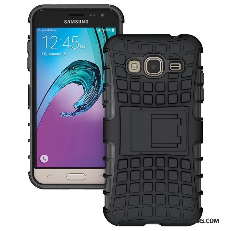 Etui Samsung Galaxy J3 2016 Support Sort Lilla, Cover Samsung Galaxy J3 2016 Beskyttelse Anti-fald Grøn