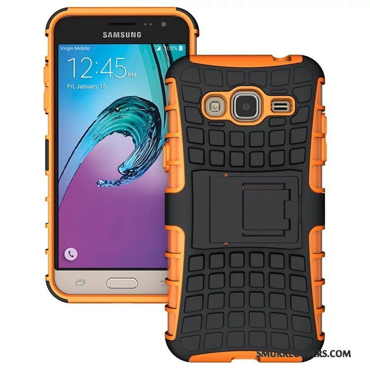 Etui Samsung Galaxy J3 2016 Support Sort Lilla, Cover Samsung Galaxy J3 2016 Beskyttelse Anti-fald Grøn