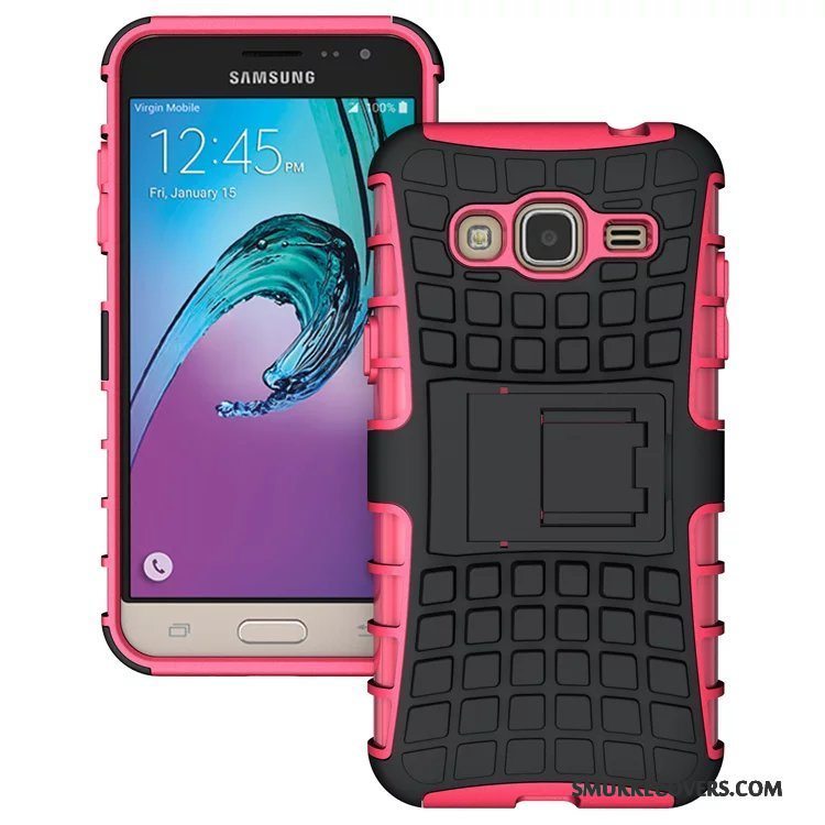 Etui Samsung Galaxy J3 2016 Support Sort Lilla, Cover Samsung Galaxy J3 2016 Beskyttelse Anti-fald Grøn