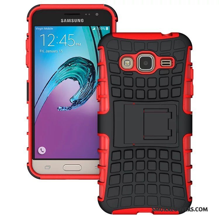 Etui Samsung Galaxy J3 2016 Support Sort Lilla, Cover Samsung Galaxy J3 2016 Beskyttelse Anti-fald Grøn