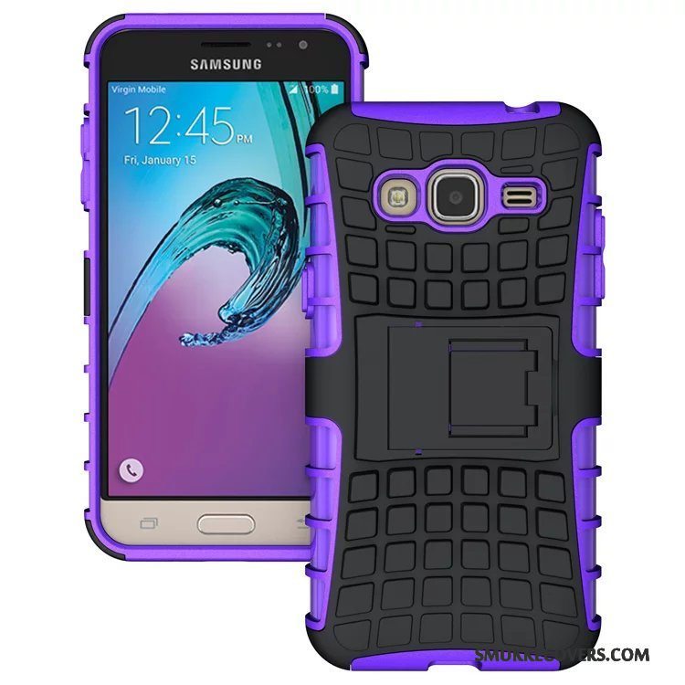 Etui Samsung Galaxy J3 2016 Support Sort Lilla, Cover Samsung Galaxy J3 2016 Beskyttelse Anti-fald Grøn