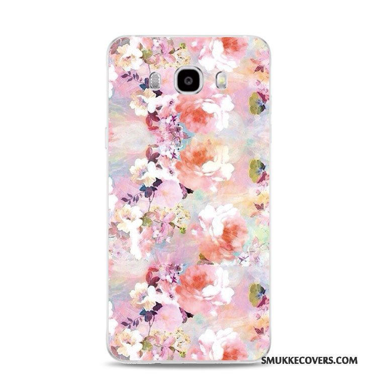 Etui Samsung Galaxy J3 2017 Blød Telefonlyserød, Cover Samsung Galaxy J3 2017 Relief Rød Blomster