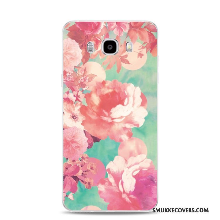 Etui Samsung Galaxy J3 2017 Blød Telefonlyserød, Cover Samsung Galaxy J3 2017 Relief Rød Blomster