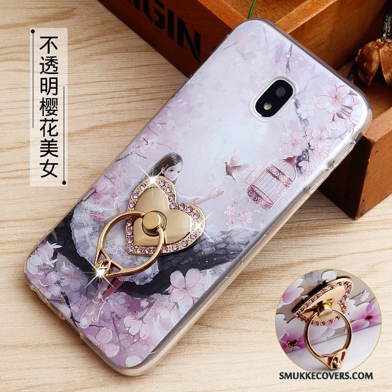 Etui Samsung Galaxy J3 2017 Relief Telefonanti-fald, Cover Samsung Galaxy J3 2017 Beskyttelse Ring Lyserød