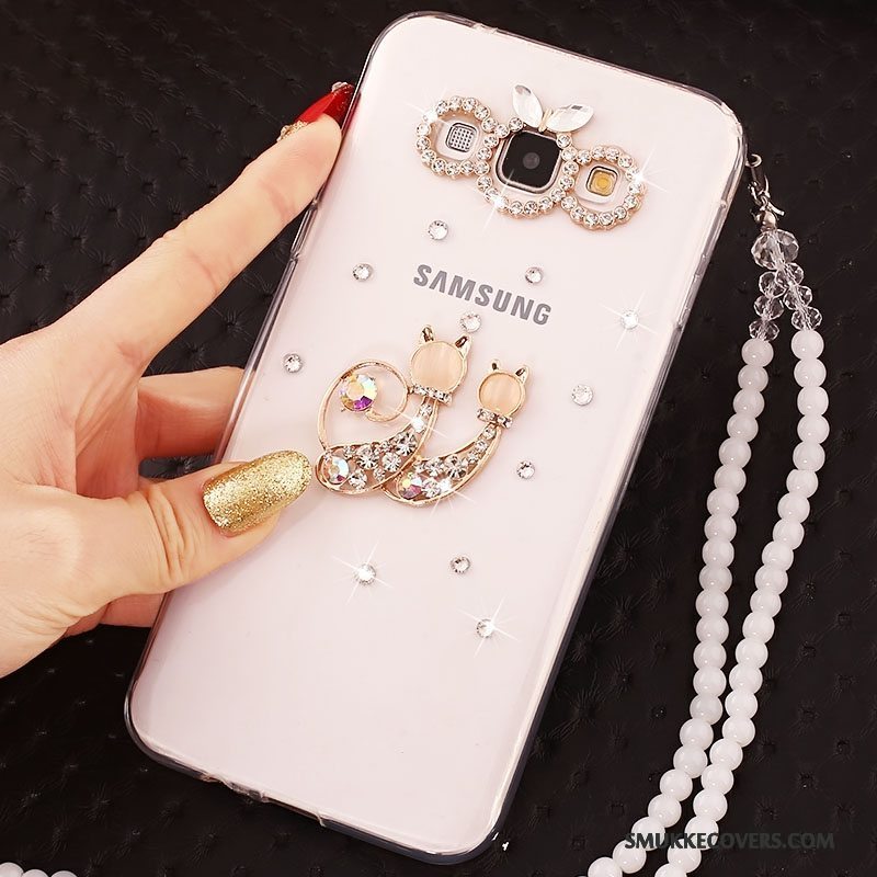 Etui Samsung Galaxy J5 2015 Silikone Anti-fald Telefon, Cover Samsung Galaxy J5 2015 Strass Hvid