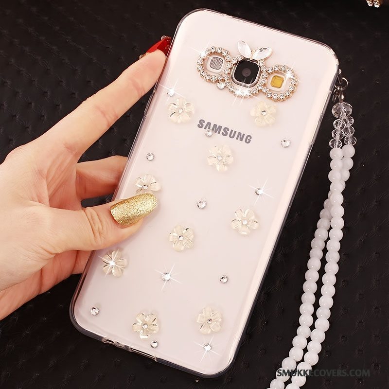 Etui Samsung Galaxy J5 2015 Silikone Anti-fald Telefon, Cover Samsung Galaxy J5 2015 Strass Hvid