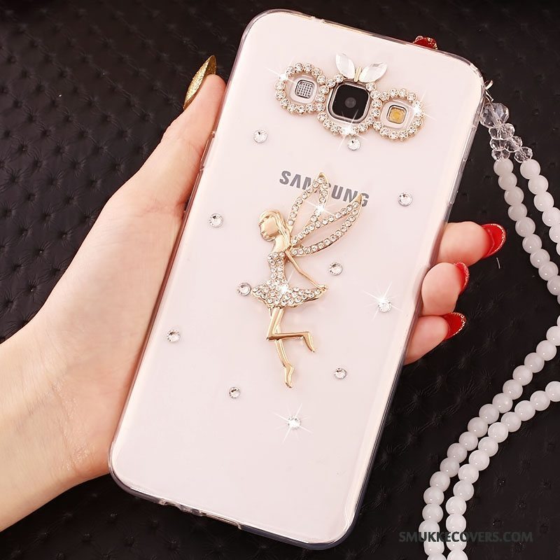 Etui Samsung Galaxy J5 2015 Silikone Anti-fald Telefon, Cover Samsung Galaxy J5 2015 Strass Hvid