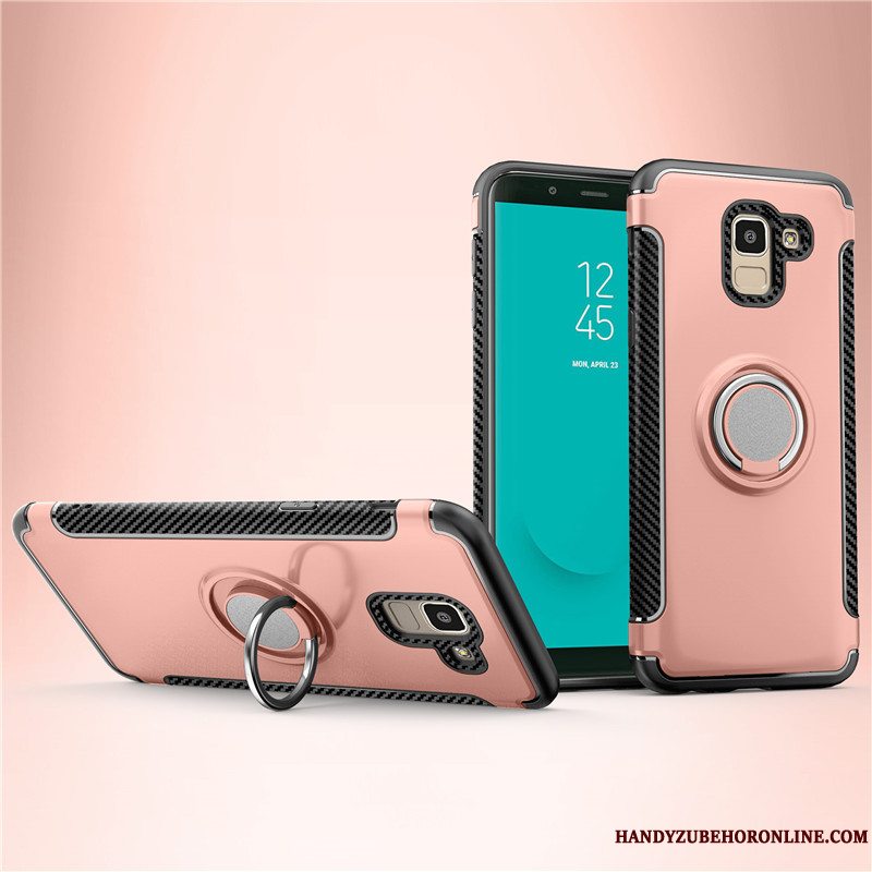 Etui Samsung Galaxy J6 Læder Rosa Guld Ring, Cover Samsung Galaxy J6 Support Anti-fald Bil