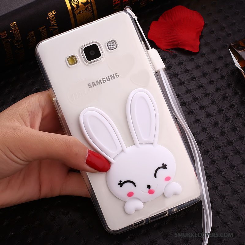 Etui Samsung Galaxy J7 2015 Cartoon Hængende Ornamenter Gennemsigtig, Cover Samsung Galaxy J7 2015 Blød Telefonlyserød