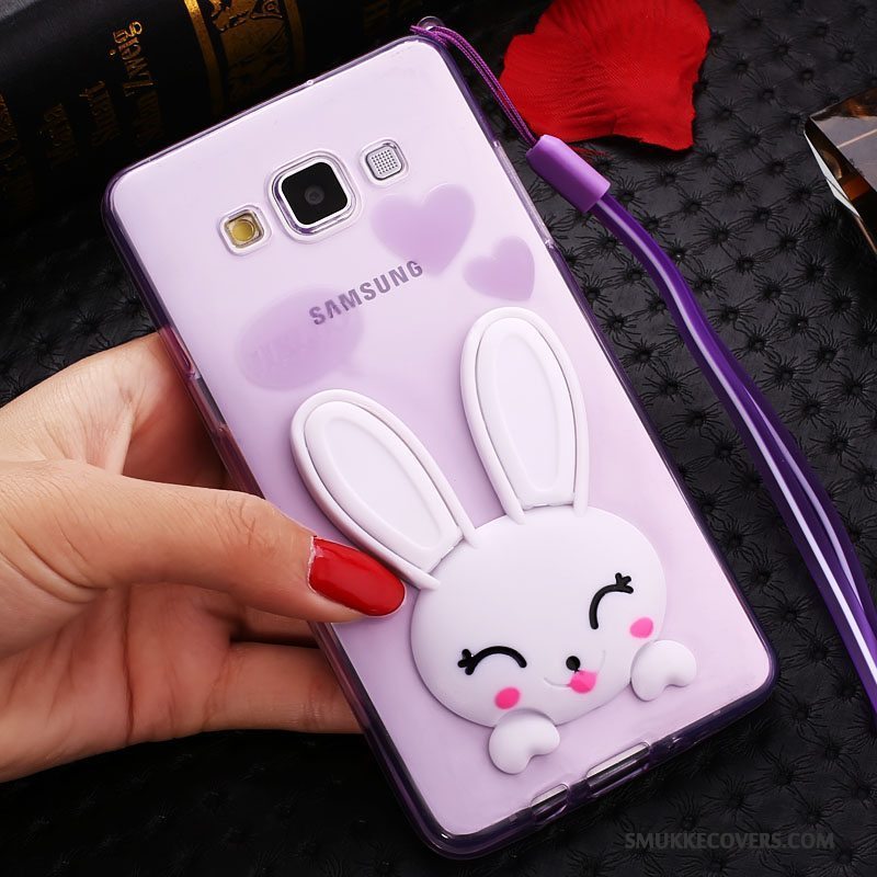 Etui Samsung Galaxy J7 2015 Cartoon Hængende Ornamenter Gennemsigtig, Cover Samsung Galaxy J7 2015 Blød Telefonlyserød