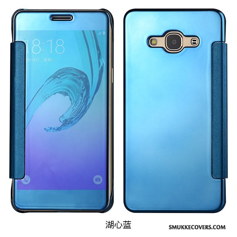 Etui Samsung Galaxy J7 2015 Læder Vækstdvale Lyserød, Cover Samsung Galaxy J7 2015 Beskyttelse Spejl Telefon