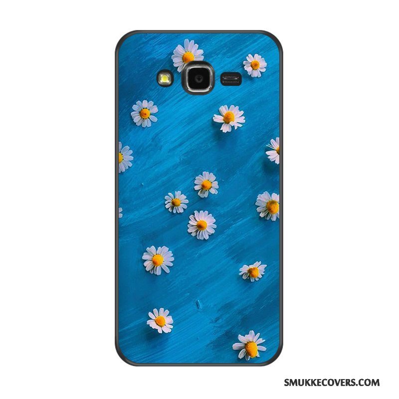 Etui Samsung Galaxy J7 2015 Silikone Telefonsort, Cover Samsung Galaxy J7 2015 Relief Ny Hvid