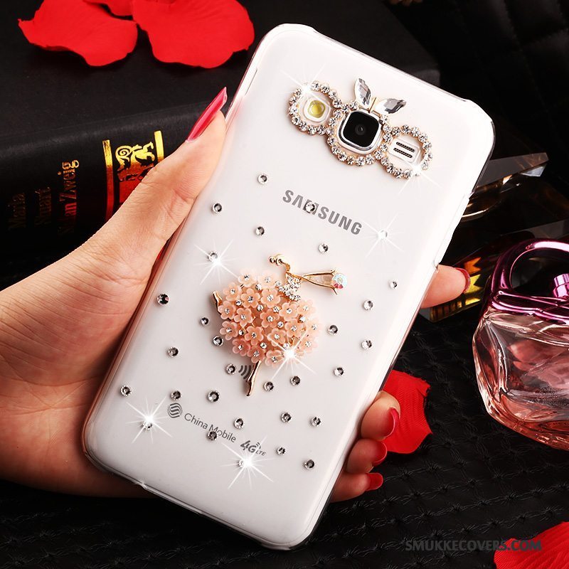 Etui Samsung Galaxy J7 2015 Strass Anti-fald Guld, Cover Samsung Galaxy J7 2015 Beskyttelse Trend Gennemsigtig