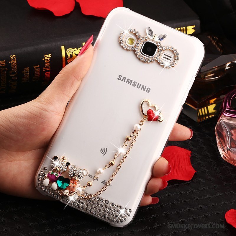 Etui Samsung Galaxy J7 2015 Strass Anti-fald Guld, Cover Samsung Galaxy J7 2015 Beskyttelse Trend Gennemsigtig