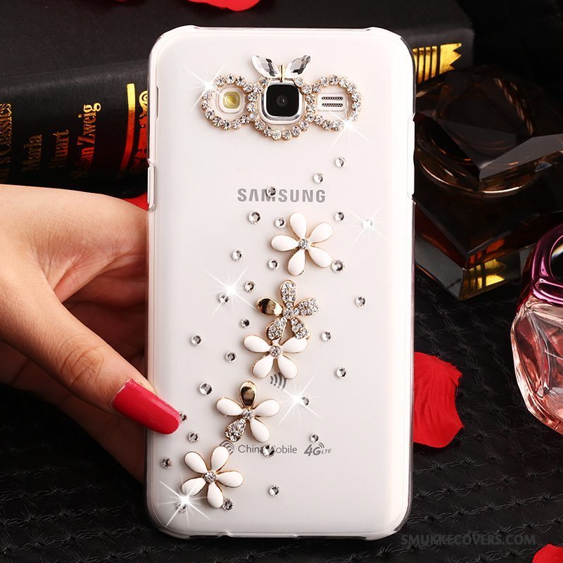 Etui Samsung Galaxy J7 2015 Strass Anti-fald Guld, Cover Samsung Galaxy J7 2015 Beskyttelse Trend Gennemsigtig