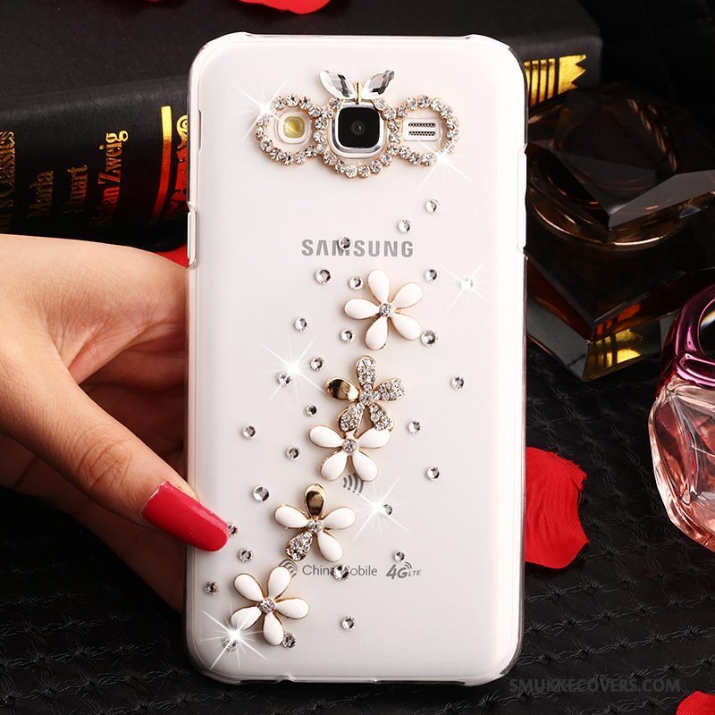 Etui Samsung Galaxy J7 2015 Strass Anti-fald Guld, Cover Samsung Galaxy J7 2015 Beskyttelse Trend Gennemsigtig