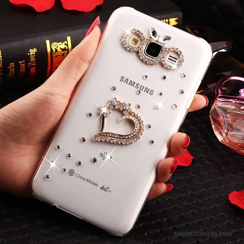 Etui Samsung Galaxy J7 2015 Strass Anti-fald Guld, Cover Samsung Galaxy J7 2015 Beskyttelse Trend Gennemsigtig