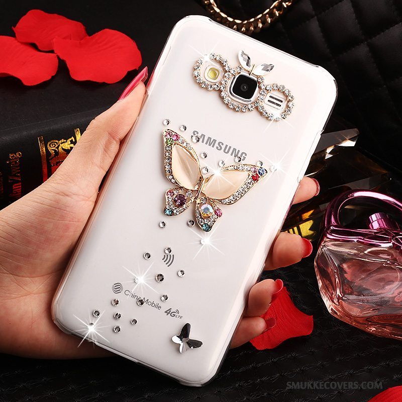 Etui Samsung Galaxy J7 2015 Strass Anti-fald Guld, Cover Samsung Galaxy J7 2015 Beskyttelse Trend Gennemsigtig