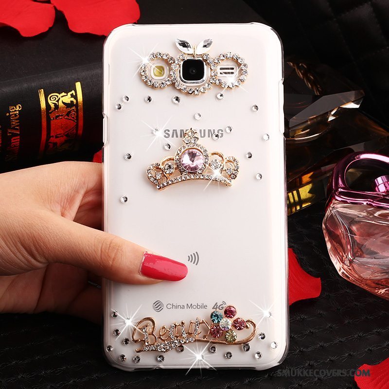 Etui Samsung Galaxy J7 2015 Strass Anti-fald Guld, Cover Samsung Galaxy J7 2015 Beskyttelse Trend Gennemsigtig