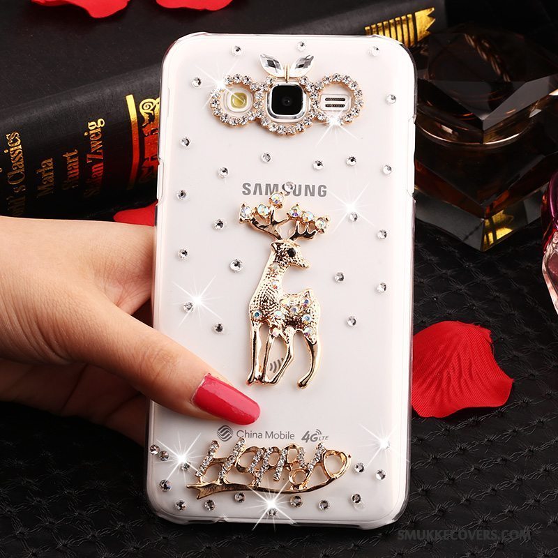 Etui Samsung Galaxy J7 2015 Strass Anti-fald Guld, Cover Samsung Galaxy J7 2015 Beskyttelse Trend Gennemsigtig