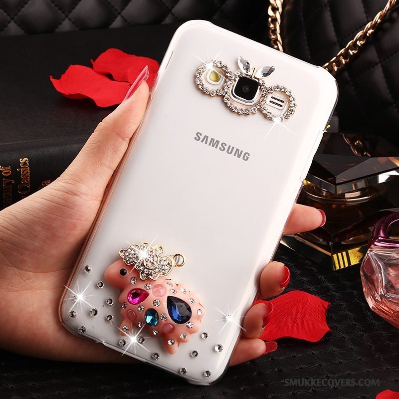 Etui Samsung Galaxy J7 2015 Strass Anti-fald Guld, Cover Samsung Galaxy J7 2015 Beskyttelse Trend Gennemsigtig