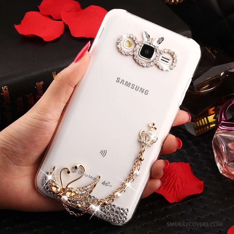 Etui Samsung Galaxy J7 2015 Strass Anti-fald Guld, Cover Samsung Galaxy J7 2015 Beskyttelse Trend Gennemsigtig