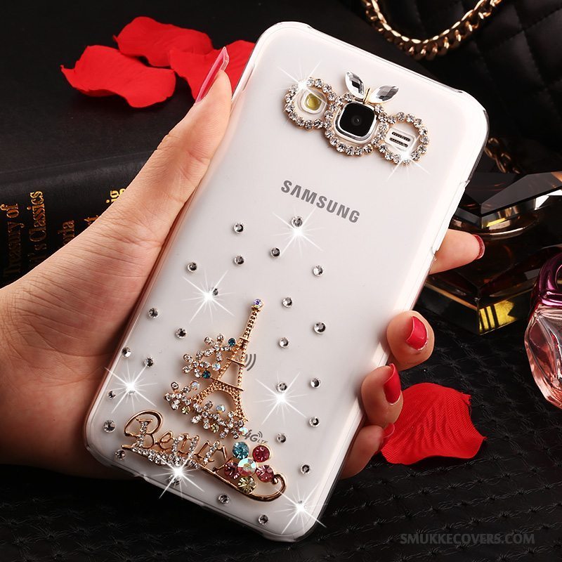 Etui Samsung Galaxy J7 2015 Strass Anti-fald Guld, Cover Samsung Galaxy J7 2015 Beskyttelse Trend Gennemsigtig